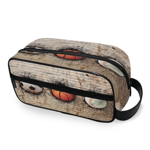 DEHOZO Tragbare Make-up-Tasche, Vintage-Basketball, Baseball, Fußball, kleine Reise-Kosmetiktasche, Kulturbeutel für Damen und Herren, Make-up-Organizer-Tasche, Badezimmer-Make-up-Tasche für von DEHOZO