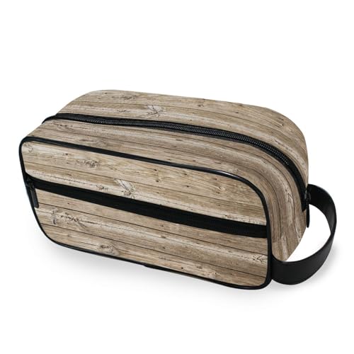 DEHOZO Tragbare Make-up-Tasche, rustikales Holz, kleine Reise-Kosmetiktasche, Kulturbeutel für Damen und Herren, Make-up-Organizer-Tasche, Badezimmer-Make-up-Tasche für Reiseutensilien, von DEHOZO