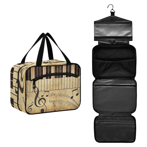 DEHOZO Vintage Musiknoten Klavier Reise-Kulturbeutel, hängende Make-up-Tasche Organizer für Damen und Herren, tragbare Kosmetiktasche, Waschbeutel für Reiseutensilien, Toilettenartikel, von DEHOZO