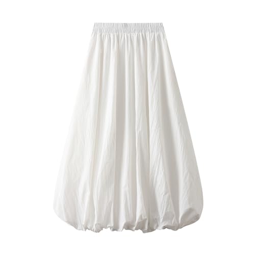 DELIMALI Damen-Maxirock Y2K, elastisch, hohe Taille, plissiert, fließend, A-Linie, lange Puffröcke, Rüschensaum, Ballonröcke, A-weiß, Einheitsgröße DELIMALI Damen-Maxirock Y2K, elastisch, hohe Taille, plissiert, fließend, A-Linie, lange Puffröcke, Rüschensaum, Ballonröcke, A-weiß, Einheitsgröße von DELIMALI