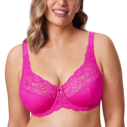 DELIMIRA Damen Minimizer BH ohne Einlagen mit Spitze mit Bügel Große Größen Glitzer-Rosa 90I von DELIMIRA