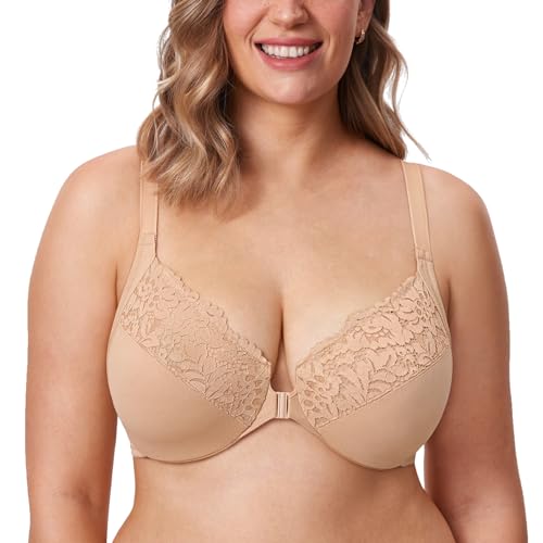 DELIMIRA Damen Vorderverschluss BH mit Bügel Vollständige Abdeckung Große Größen Warmes Beige 105B von DELIMIRA