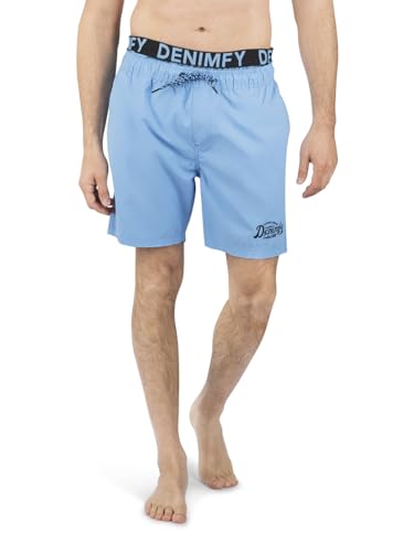 DENIMFY Badehose Herren Lang Badeshorts Doppelter Bund DFNeo Kurze Hosen Schwimmhose Shorts Print, Größe:L, Farben:Maya Blue von DENIMFY