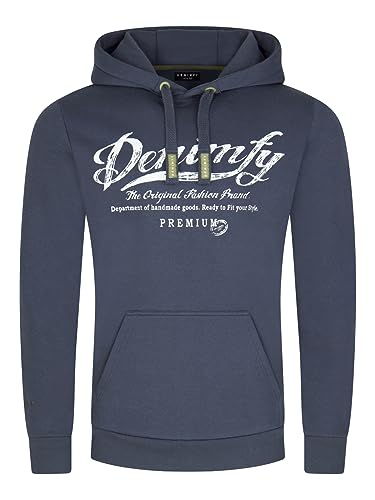 DENIMFY Herren Kapuzenpullover DFArno Hoodie Pullover Streetwear Baumwolle Kapuze Druck Langarm Sweatshirt Kängurutaschen Regular Fit Navy 3XL, Größe:3XL, Farbe:Navy von DENIMFY