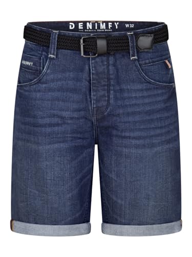 DENIMFY Jeans Shorts Herren Stretch Kurz mit Gürtel Regular Fit DFBo Kurze Hosen Sommer Denim Einfarbig, Größe:31, Farben:Dark Blue Denim (D242) von DENIMFY