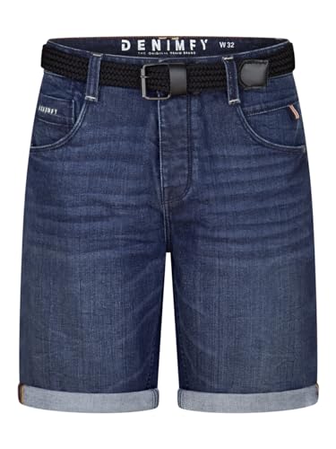 DENIMFY Jeans Shorts Herren Stretch Kurz mit Gürtel Regular Fit DFBo Kurze Hosen Sommer Denim Einfarbig, Größe:38, Farben:Dark Blue Denim (D242) von DENIMFY