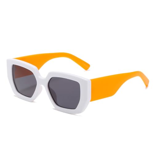 DENUVI Cat Eye Damen Sonnenbrille Modemarke Designer Weite Beine Brillen Shades UV400 Männer Bunte Sonnenbrille, Weiß Orange Grau DENUVI Cat Eye Damen Sonnenbrille Modemarke Designer Weite Beine Brillen Shades UV400 Männer Bunte Sonnenbrille, Weiß Orange Grau von DENUVI