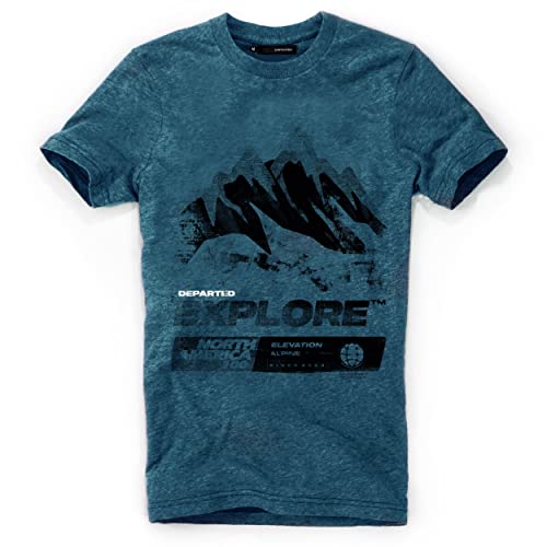 DEPARTED Herren T-Shirt mit Print/Motiv 4819 - New fit Größe XL, Pacific Breeze Teal Melange von DEPARTED