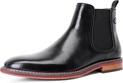 DESAI Herren Chelsea Boots Stiefeletten Klassischer Freizeit Männer Formelle Schlupfstiefel Echtleder Schuhe, Schwarz, 45 EU von DESAI