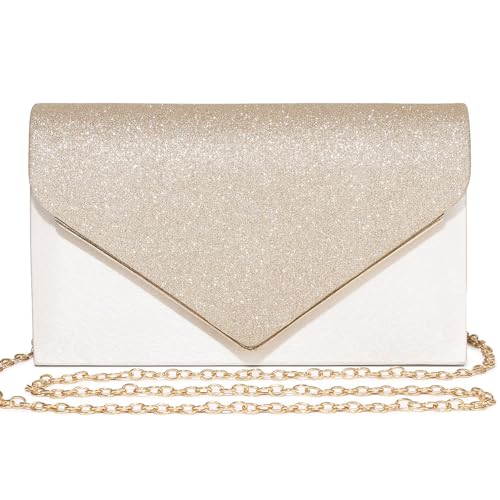 DETARA Clutch-Geldbörsen für Damen, Abendtasche, glänzender Umschlag, Handtaschen, Schultertasche, Crossbody-Tasche für Damen, Hochzeit, Party, Abschlussball, Champagner 15p17 von DETARA