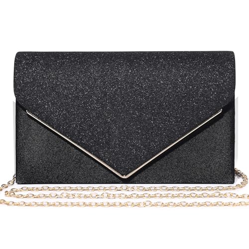 DETARA Clutch-Geldbörsen für Damen, Abendtasche, glänzender Umschlag, Handtaschen, Schultertasche, Crossbody-Tasche für Damen, Hochzeit, Party, Abschlussball, Schwarz 15p17 von DETARA