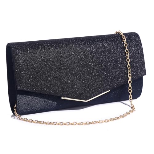 DETARA Clutch-Geldbörsen für Damen, Abendtasche, glänzender Umschlag, Handtaschen, Schultertasche, Crossbody-Tasche für Damen, Hochzeit, Party, Abschlussball, Schwarz 98p70 von DETARA