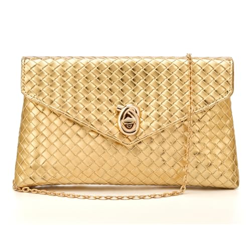 DETARA Gewebte Clutch-Geldbörsen für Damen, PU-Leder/Stroh, Abendtasche, stilvolle Handtasche, Schultertasche für Hochzeit, Party, Abschlussball, Gold 6367 DETARA Gewebte Clutch-Geldbörsen für Damen, PU-Leder/Stroh, Abendtasche, stilvolle Handtasche, Schultertasche für Hochzeit, Party, Abschlussball, Gold 6367 von DETARA