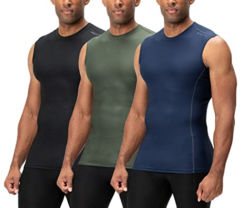 DEVOPS 2 - 3 Pack Herren Athletic Compression Shirts Sleeveless - Blau - X-Groß von DEVOPS