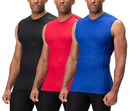 DEVOPS 2 - 3 Pack Herren Athletic Compression Shirts Sleeveless - Rot - XX-Large von DEVOPS