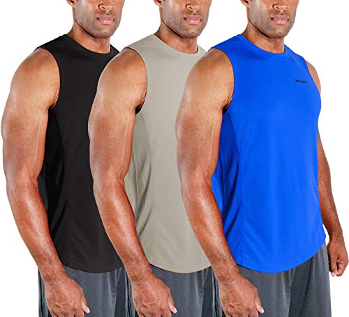 DEVOPS 3er-Pack Herren Muskel Shirts Ärmellos Dri Fit Gym Workout Tank Top, Schwarz / Blau / Grau, 3X-Groß von DEVOPS