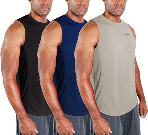 DEVOPS 3er-Pack Herren Muskelshirts ärmellos Dri Fit Gym Workout Tank Top, Schwarz / Marineblau / Grau, Groß von DEVOPS