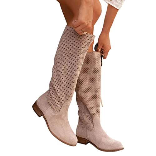 DFEK springerstiefel damen mit reißverschluss sommerstiefel damen beige reitstiefeletten damen sommerstiefeletten damen lochmuster 26.99 von DFEK