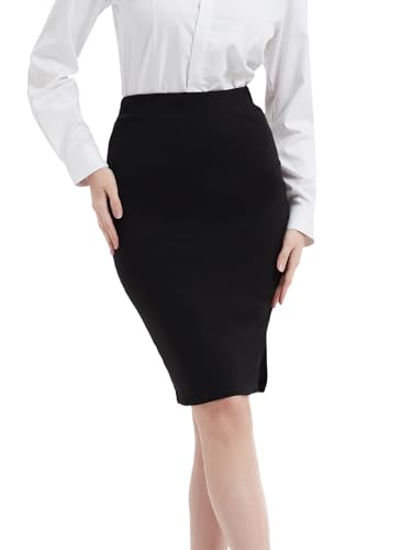 DGSHIRLDJO Damen Midi Bleistiftrock Schlanker kurzer Rock Business Lässiger Rock für Damen Hohe Taille Stretch Midirock mit Schlitz (DE/NL/SE/PL, Alphanumerisch, M, Regular, Regular, Schwarz) von DGSHIRLDJO