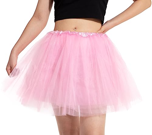 DGSHIRLDJO Tüllrock Damen Klassisch Elastisch 4 Lagig Petticoat Tüll Tüllrock Erwachsene Ballettrock Tüllrock Halloween Party Kostüm Tanzrock (rosa) von DGSHIRLDJO