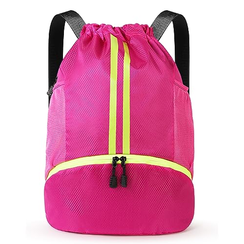 DGSHIRLDJO Sportbeutel mit Schuhfach - großvolumiger Turnbeutel, Rucksack mit Kordelzug, Turnbeutel Damen wasserdicht für Schwimmen zum Reisen und Basketball (Rose Rot) von DGSHIRLDJO