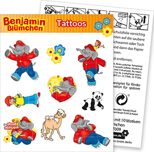 DH-Konzept 9-TLG. Tattoo-Set * Benjamin BLÜMCHEN * als Mitgebsel oder Geschenk | Sticker Bilder Kinder Kindergeburtstag Geburtstag Mädchen Törööö Elefant von DH-Konzept