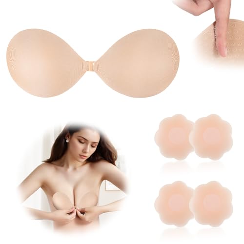 Klebe BH Push Up, BH Rückenfrei, Trägerloser BH Kommen mit 2 Paar Nippelpads, Trägerloser BH Push Up Wiederverwendbare Selbstklebend BH für Abendkleid Brautkleid Badeanzug und Rückenfreie Klebe-BHS von DHFUCNKO