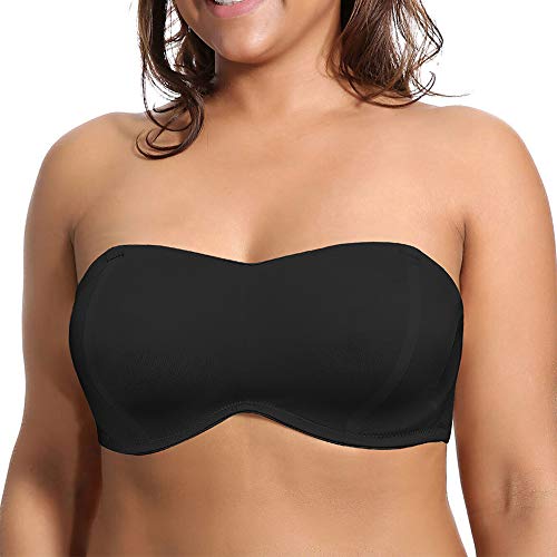 DHX Damen Trägerloser Bandeau-BH mit klaren Trägern Multiway Abnehmbare Pads Plus Size BHs für Große Brust - Schwarz - 95F/E von DHX