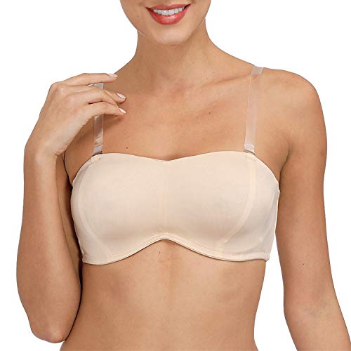 DHX Damen Trägerloser Bandeau-BH mit klaren Trägern Multiway Abnehmbare Pads Übergröße BHs für große Brust, Beige, 110C von DHX