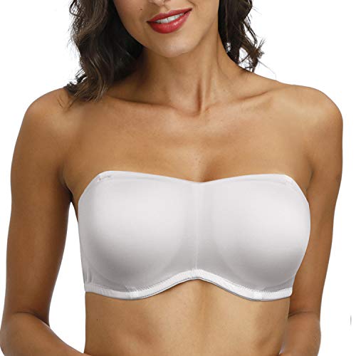 DHX Damen Trägerloser Bandeau-BH mit klaren Trägern Multiway Abnehmbare Pads Übergröße BHs für große Brust, Weiss/opulenter Garten, 100C von DHX