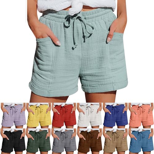 Cargohose Damen Sommer Kurze Sweat Shorts Jogginghose Damen Kurz Haremshose Elastische Taille Jeans Shorts Outdoorhose Angebote Des Tages Heute Blitzangebote Tennis Shorts Chino Shorts（1-Light Blue，M） von DHYUEN