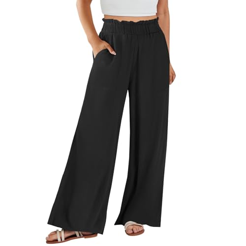 DHYUEN Yogahose Damen Baumwolle Bequem Strandhose Kurze Hosen Damen Sommer Lounge Hose Elastische Hohe Taille Schlupfhose Hosenanzug Leichte Sommerhose Damen Lang Pumphose Boho Hose（Schwarz，M） von DHYUEN