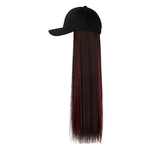 Perückenkappen für Damen 60 cm lange modische Perücke, Hut, ein langes, glattes Haar, gefärbt, unsichtbare Entenkappen-Perücke, neue Baseball-Hutband-Hut-Perücke for Damen Baseballkappe mit Haarverlän von DIANXI