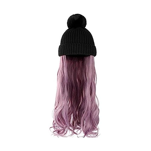 Perückenkappen für Damen Damenmode lange lockige Welle Hut Perücke Herbst und Winter abnehmbare schwarz braun grau Perücke mit Hut Baseballkappe mit Haarverlängerungen (Color : 16) von DIANXI