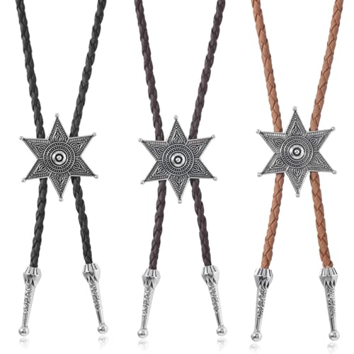 DIDILLX Rodeos Bolotie mit Metall-Hexagramm-Stern-Anhänger, geflochtene Lederschnur, verstellbare Kette, Krawatte, Westernschmuck, Halskette, Rope Length:100cm, Metall DIDILLX Rodeos Bolotie mit Metall-Hexagramm-Stern-Anhänger, geflochtene Lederschnur, verstellbare Kette, Krawatte, Westernschmuck, Halskette, Rope Length:100cm, Metall von DIDILLX
