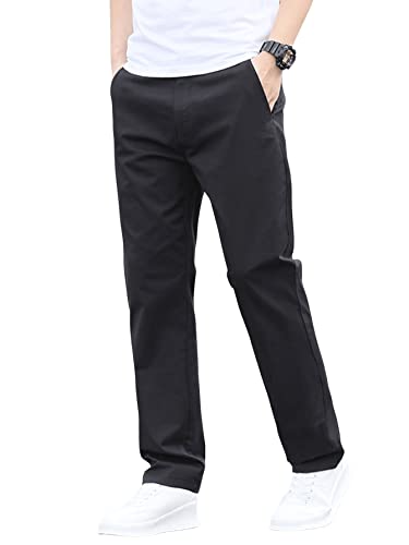 DIDK Herren Chino Hose Regular Slim Chinohose Elastischer Bund Lange Hosen Casual Freizeithose mit Taschen und Tunnelzug Schwarz XL von DIDK