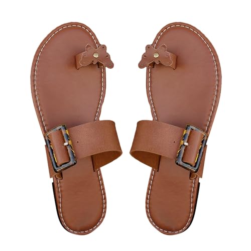 DIJX Damen Sommer Hausschuhe mit großem Zehenbereich, niedrigem Absatz, Schnallenriemen, coole Hausschuhe Damenschuhe Slipper Pflege Schuhe Damen Altenpflege (Brown, 37) von DIJX