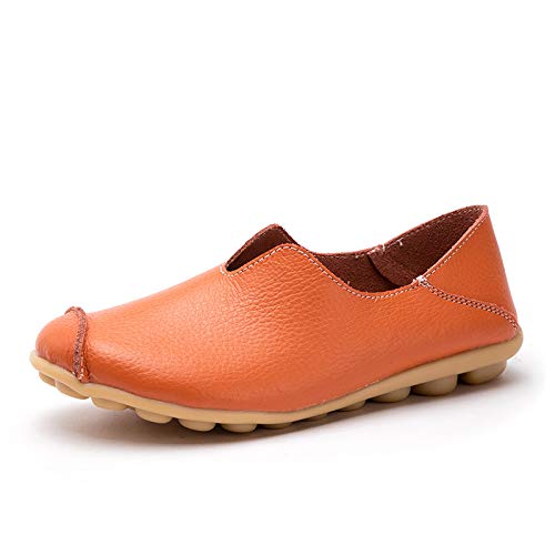 Damen Mokassins Flache Schuhe Damen Runde Zehe Elegante Bequeme Ballerinas Orthopädische Schuhe Flacher Boden Slip On Freizeitschuhe, Orange, 38 EU von DINNIWIKL