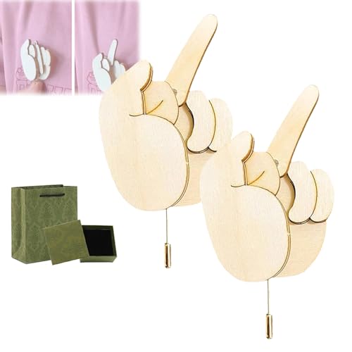 Funny Wooden Finger Brooch, 2024 New Finger Pin Diy Kit, Flippable Finger Pins Gift for Men Women, Interactive Mood Expressing Pin, White Elephant Gift (2PCS) von DINNIWIKL