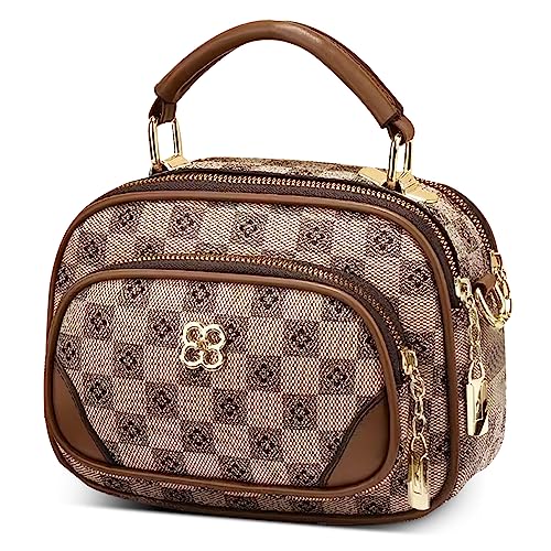 DIRRONA Damen Handtasche Trendy Schultertasche Casual Umhängetasche PU Leder Tasche Shopper Party Top Tragetasche Eleganter Druck Frauen Henkeltaschen Khaki von DIRRONA