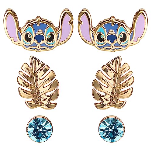 Disney Lilo & Stitch SF00262YRQL.PH Ohrring-Set, Blau und Gold, 3-teilig, One Size, Messing von DISNEY