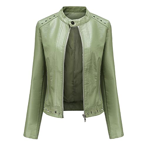 DISSA Damen Grün Lederjacke Schlank Kurz Kunstleder Stehkragen Jacket Reißverschluss Motorrad Jacke für Frühling und Herbst,M,C5092N DISSA Damen Grün Lederjacke Schlank Kurz Kunstleder Stehkragen Jacket Reißverschluss Motorrad Jacke für Frühling und Herbst,M,C5092N von DISSA