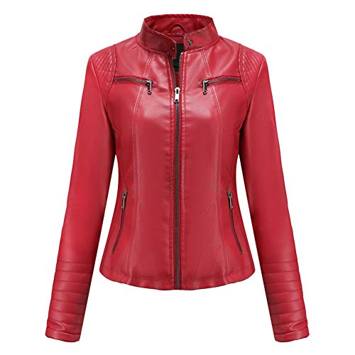 DISSA Damen Rot Kunstleder Motorrad Jacke Lederjacke Schlank Reißverschluss Stehkragen Kurz Mantel,46,PN788 DISSA Damen Rot Kunstleder Motorrad Jacke Lederjacke Schlank Reißverschluss Stehkragen Kurz Mantel,46,PN788 von DISSA