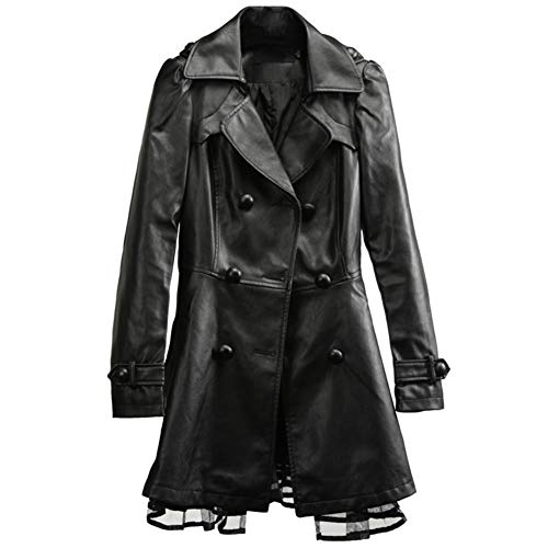 DISSA Damen Schwarz Kunstleder Trench Jacke Lederjacke Schlank Schaltfläche Revers Mittlere Länge Mantel,P1072,5XL DISSA Damen Schwarz Kunstleder Trench Jacke Lederjacke Schlank Schaltfläche Revers Mittlere Länge Mantel,P1072,5XL von DISSA
