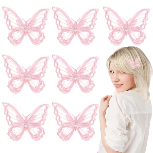 8 Stück Haarklammer Schmetterling Spitzen Schmetterling Haarspange Rosa Mini Schmetterling Kinder und Mädchen Party Dekoration(Rosa) von DIVINA VITAE