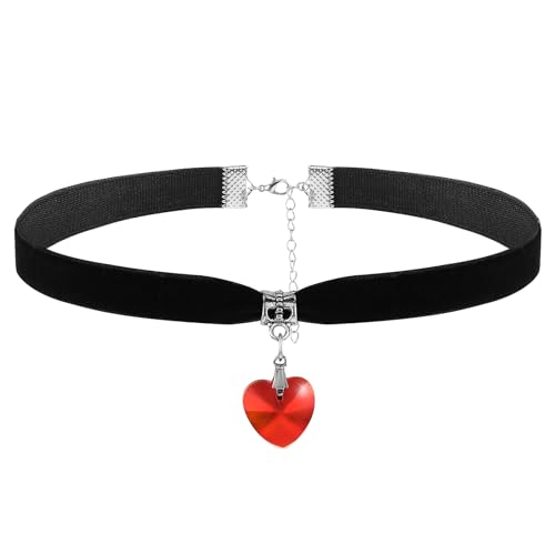 DIVINA VITAE Rot Choker Halsband Damen Schwarze Samt Herz Halskette Choker Herz Kette Vintage Gothic Verstellbare Halskette für Valentinstag Halloween Cosplay Party Schmuck Mädchen 80er 90er Deko von DIVINA VITAE