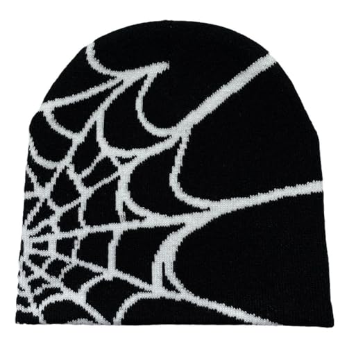 DIXIOUJAI 1pc Spinne Web Hut Gestrickte Beanie Spider Web Beanie Hut Lose Lose Beanie Schädel Hut Ski Hut Mode Harajuku spinne (DE/NL/SE/PL, Numerisch, 56, 58, Schwarz) von DIXIOUJAI