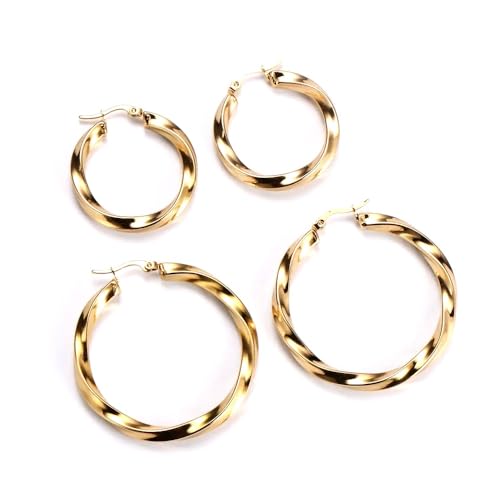 DJADEE Damen Ohrringe Creolen aus Edelstahl 750 Gold 18 Karat vergoldet, 38 und 48 mm, 3 mm dick, wasserfest Nickelfrei hypoallergen hochglanzpoliert (38 mm) von DJADEE