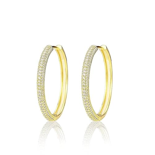 DJADEE Damen Ohrringe vergoldet 750 Gold 18 Karat, Creolen Oval 35 x 26 mm Cubic Zirkonia, wasserfest, hypoallergen von DJADEE