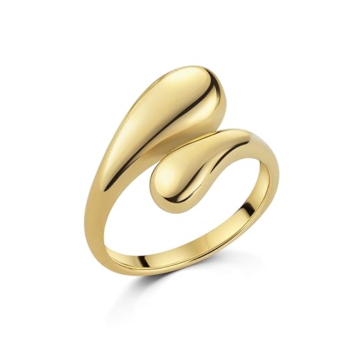 DJADEE Sea Wave Ring Gold 750er Gold 18 Karat vergoldet Edelstahl, Damen, Hypoallergen, Wasserfest, Größe verstellbar von DJADEE